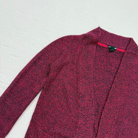H&M Maroon Pink Navy Knit Open Front Cardigan Sweater Size Small - Picture 2 of 6